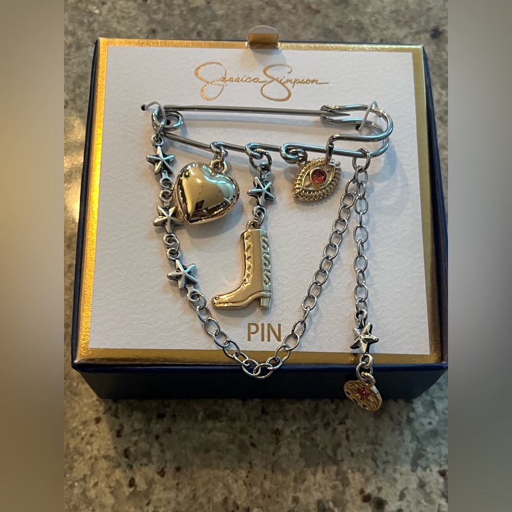 Jessica Simpson Silver and Gold Charm Brooch